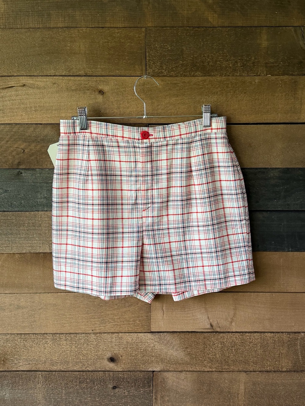 Vintage Red Plaid High Rise Shorts Classic Cotton Preppy Summer